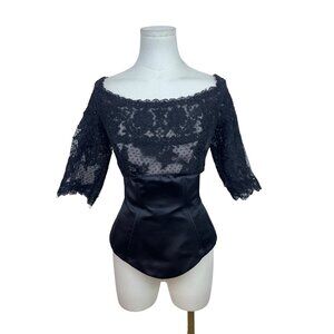 Vintage Rose Taft Couture Womens Black Lace Top Off-Shoulder